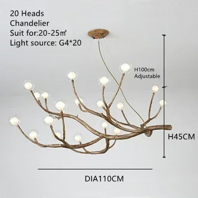 Afralia™ Vintage Resin Tree Branch Chandelier Glass Lightshade for Living Room Kitchen Island