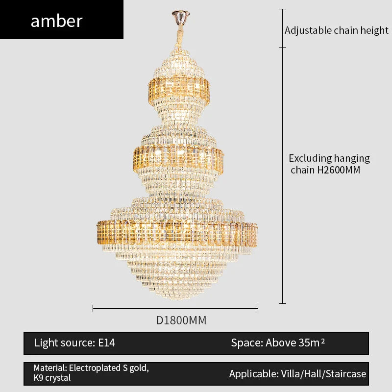 Afralia™ Crystal Duplex Chandelier for Hotel Lobby and Living Room