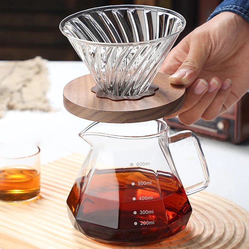 Afralia™ Glass Coffee Kettle Octagonal Pot for Tea/Coffee, 400/600ml Reusable Coffeeware