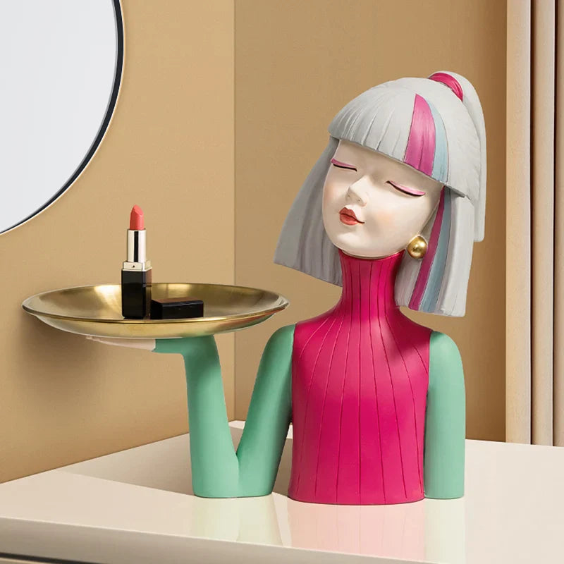 Afralia™ Modern Girl Resin Tray: Creative Storage Statue & Desktop Decoration