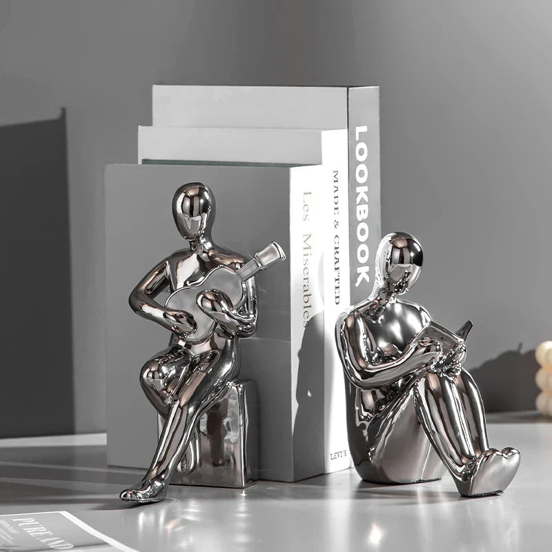 Afralia™ Abstract Nordic Style Ceramic Character Bookends Set for Office Bookcase Decor
