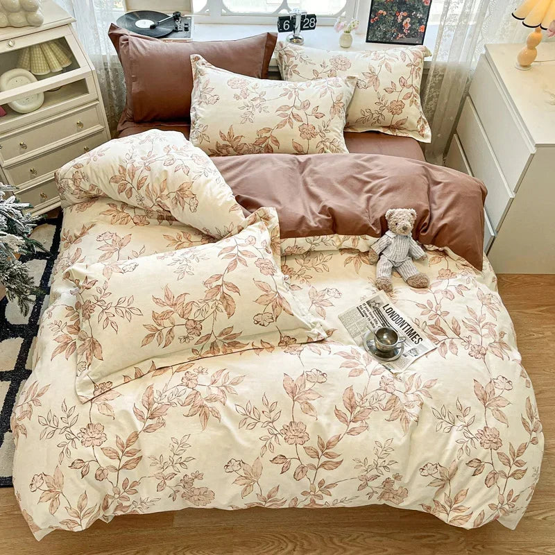 Afralia™ Sanded Cotton Bedding Set King Queen RU Size Duvet Cover Sets, Premium Quality