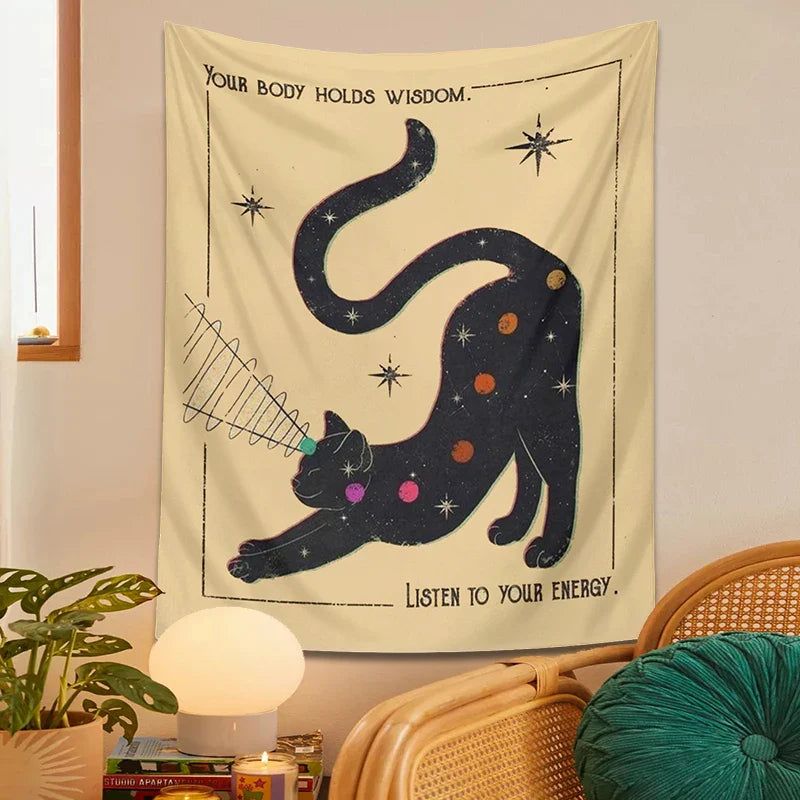 Boho Tarot Cat Tapestry for Kids Room Decor by Afralia™