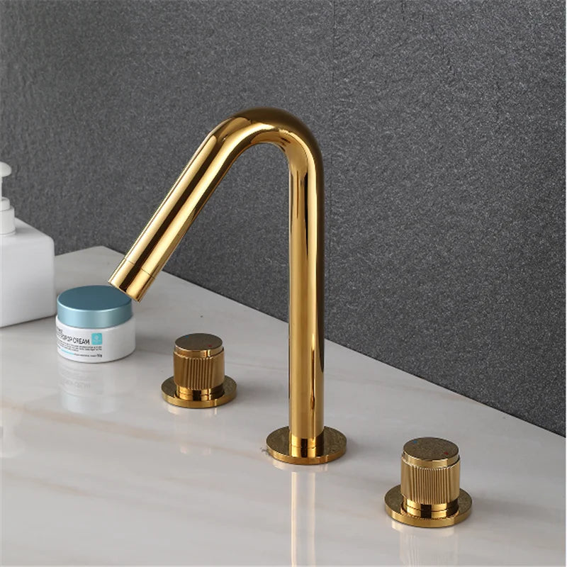 Afralia™ Gold Basin Faucet: Black Brass Widespread Bathroom Tap with Chrome Finish