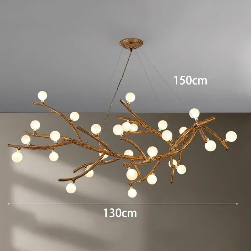 Afralia™ Vintage Resin Tree Branch Chandelier Glass Lightshade for Living Room Kitchen Island