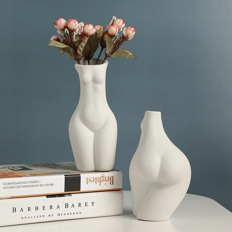 Afralia™ Ceramic Nude Portrait Vase | Modern White Bust Decor | Living Room Decoration