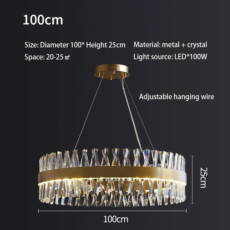 Afralia™ Brushed Gold Rings Crystal Chandelier Ceiling Lamp
