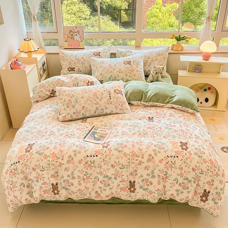 Afralia™ Cartoon Print Milk Velvet Bedding Set: Cozy, Skin-Friendly Winter Bedclothes