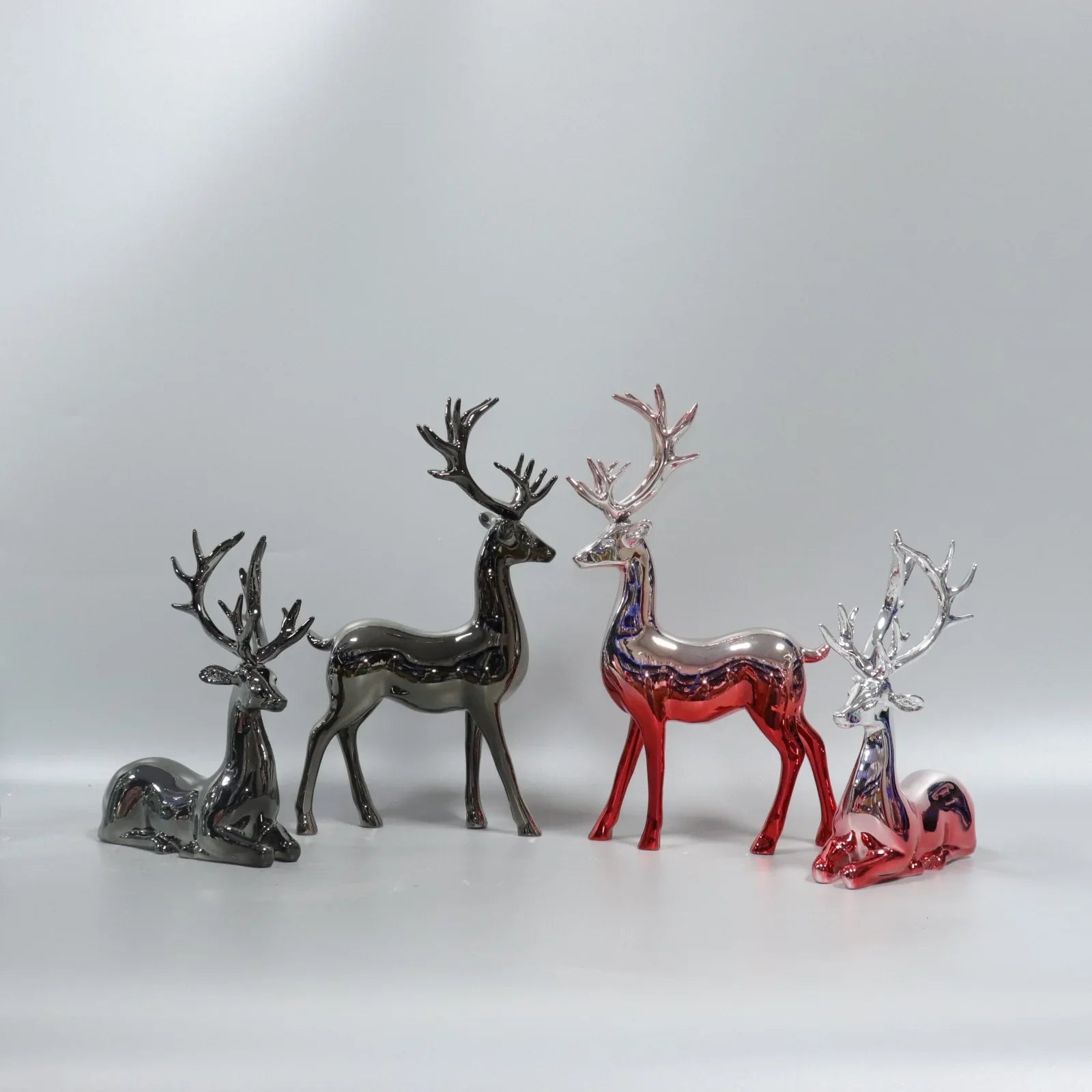 Afralia™ Silver Deer Elk Resin Sculpture Gradient Home Decor Figurines