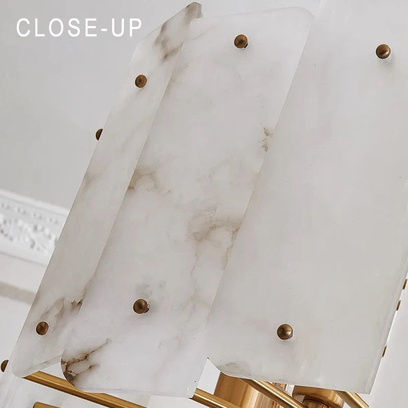 Afralia™ LED Chandelier Classic Lighting Marble Gold Stone Lampshade Home Decor