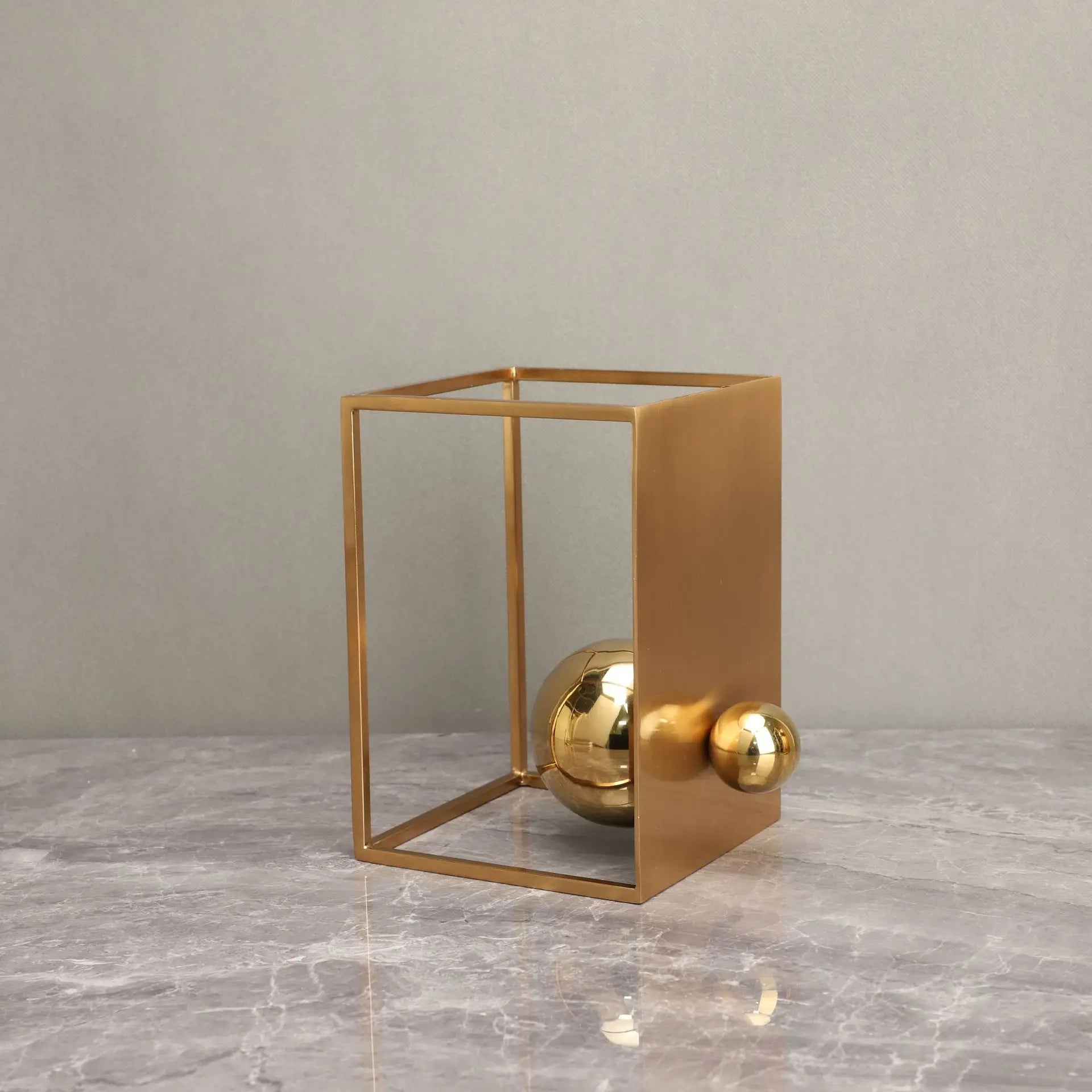 Afralia™ Geometric Gold Frame Sculpture Decorative Figurines Metal Home Decor