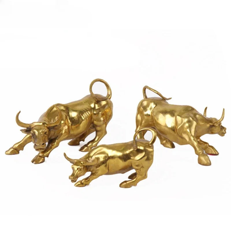 Afralia™ Golden Bull Figurine Sculpture - Stock Market Office Decor & Holiday Gift