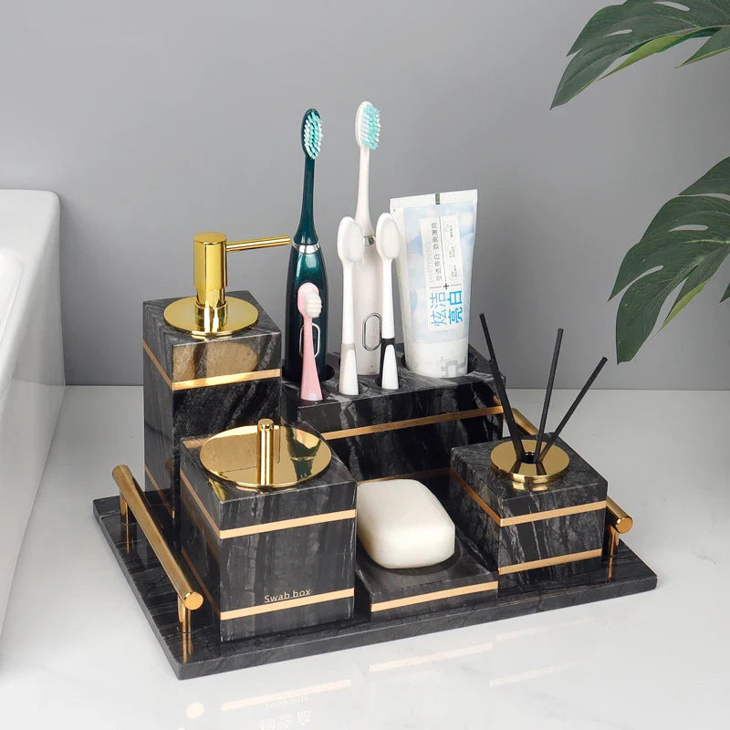 Afralia™ Black Marble Bathroom Accessories Set