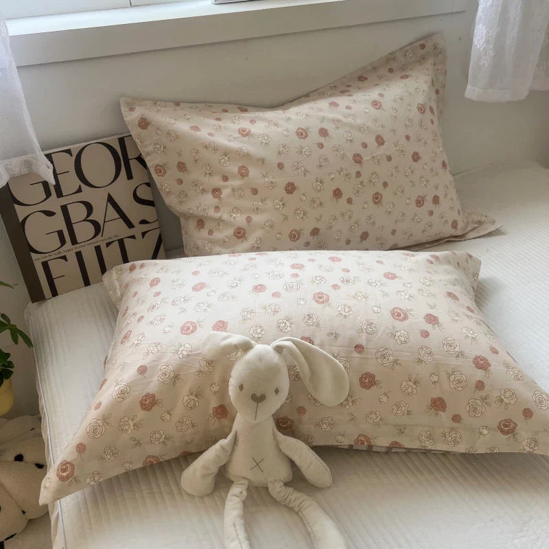 Afralia™ Korean Floral Cotton Pillowcase 40x60cm, 48x74cm, 50x80cm, Home Cushion Cover