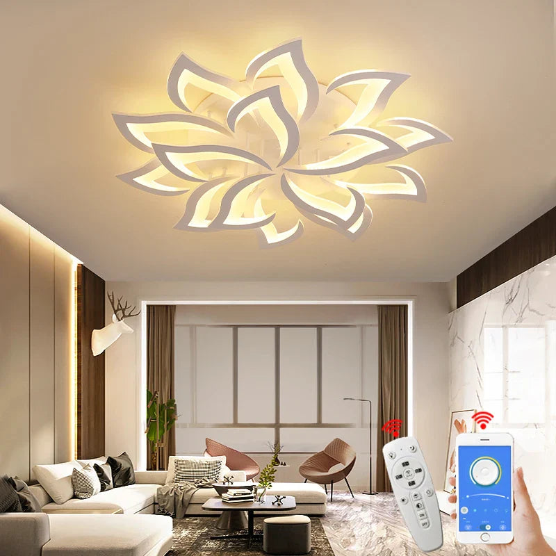 Afralia™ Modern White LED Flower Petal Ceiling Lamp for Living Room Bedroom Kitchen Nursery