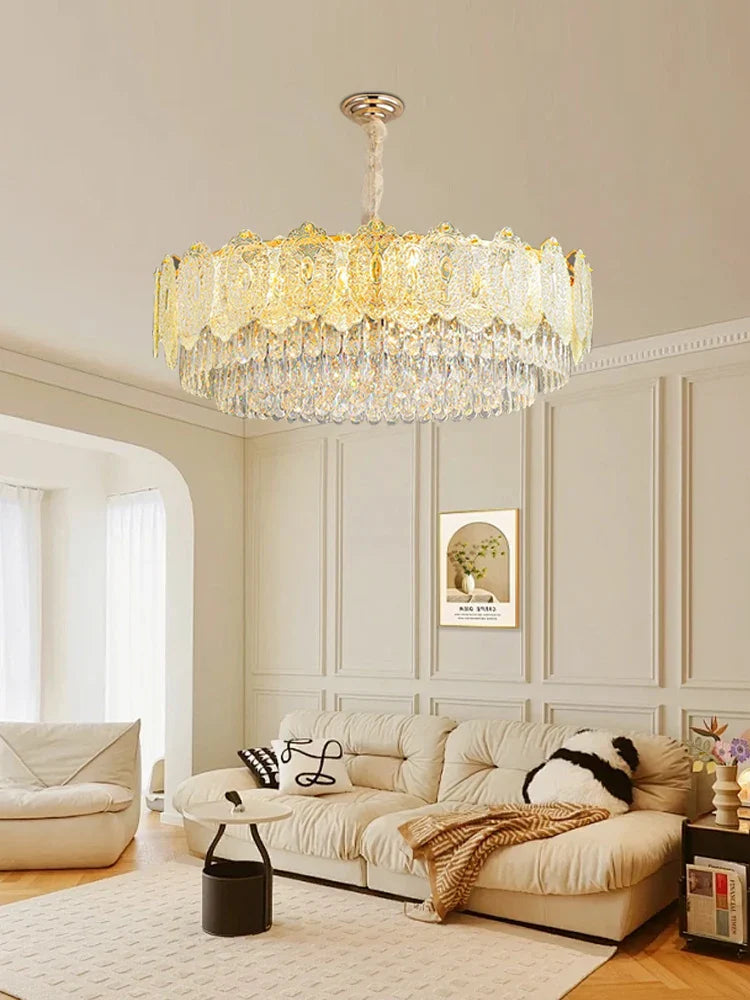 Afralia™ Gold Glass Dining Table Lamp | Modern Round Crystal Hanging Pendant Lights