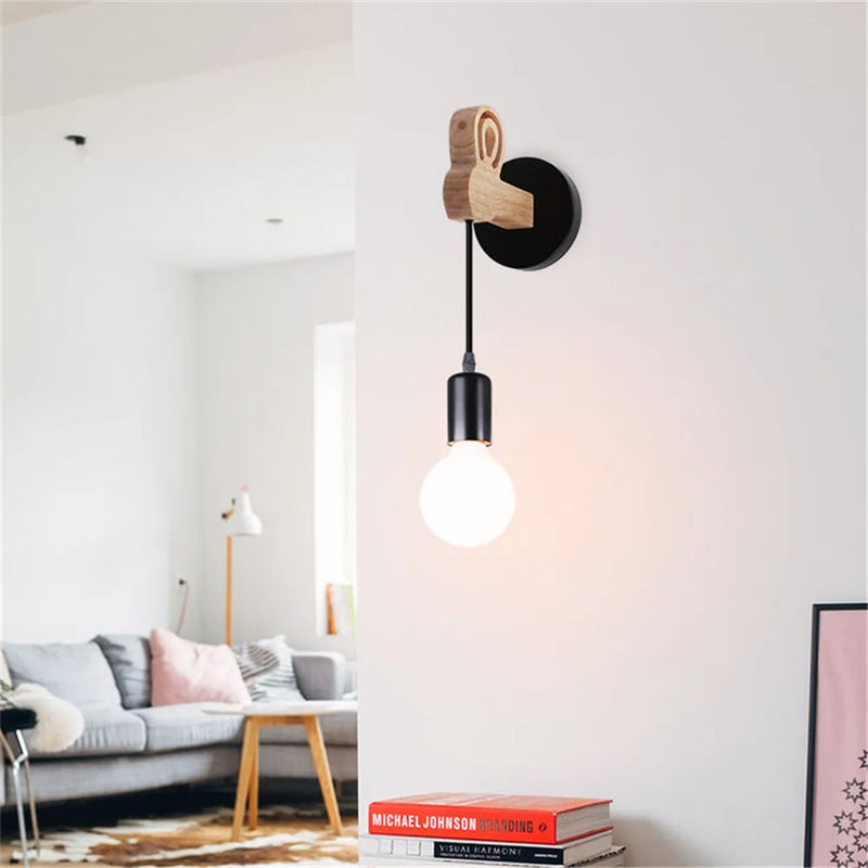 Afralia™ Modern Iron Wood Wall Lamp for Bedroom Living Room Lighting