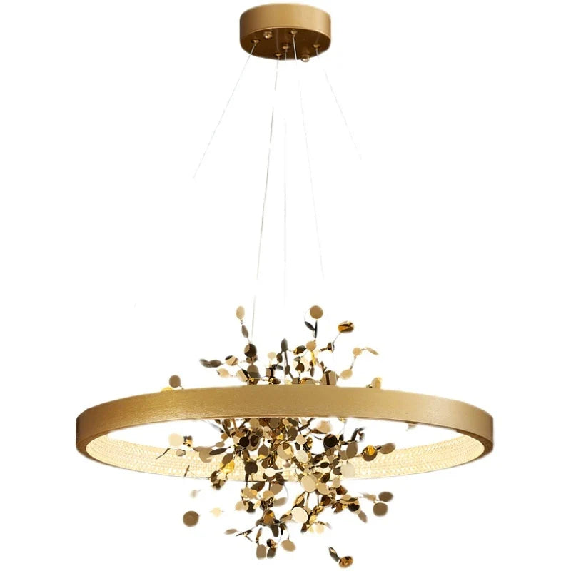 Afralia™ Modern Golden Ring LED Pendant Chandelier for Living Room and Bedroom