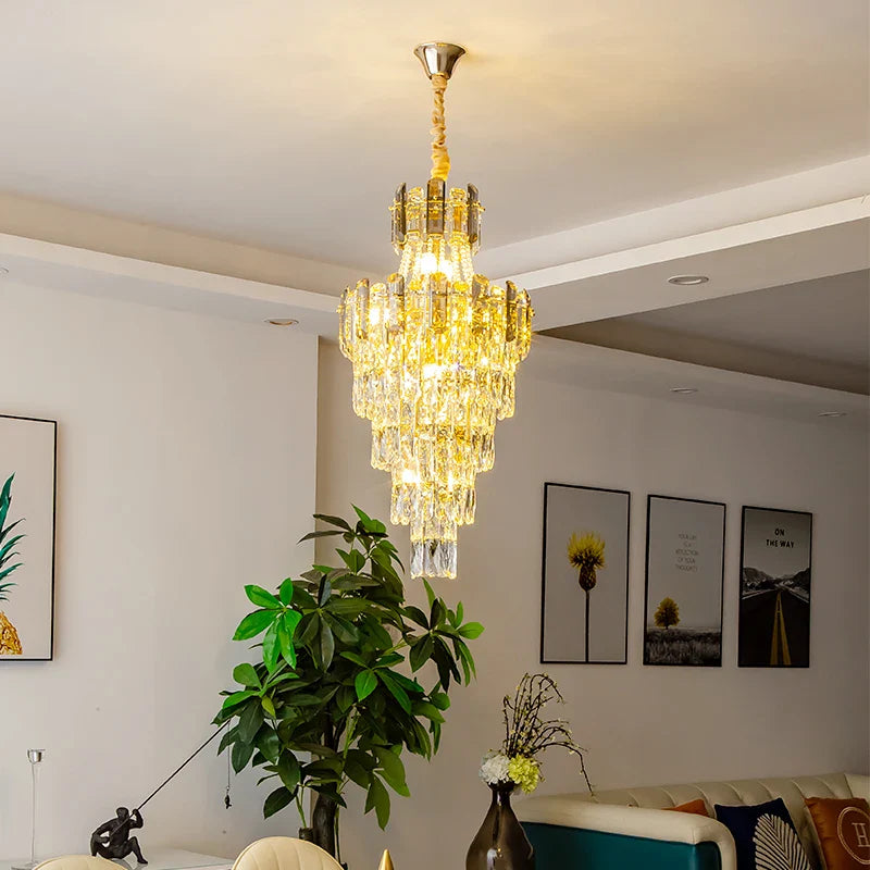 Afralia™ Crystal Chandelier: Stylish High Spiral Staircase Pendant Lighting