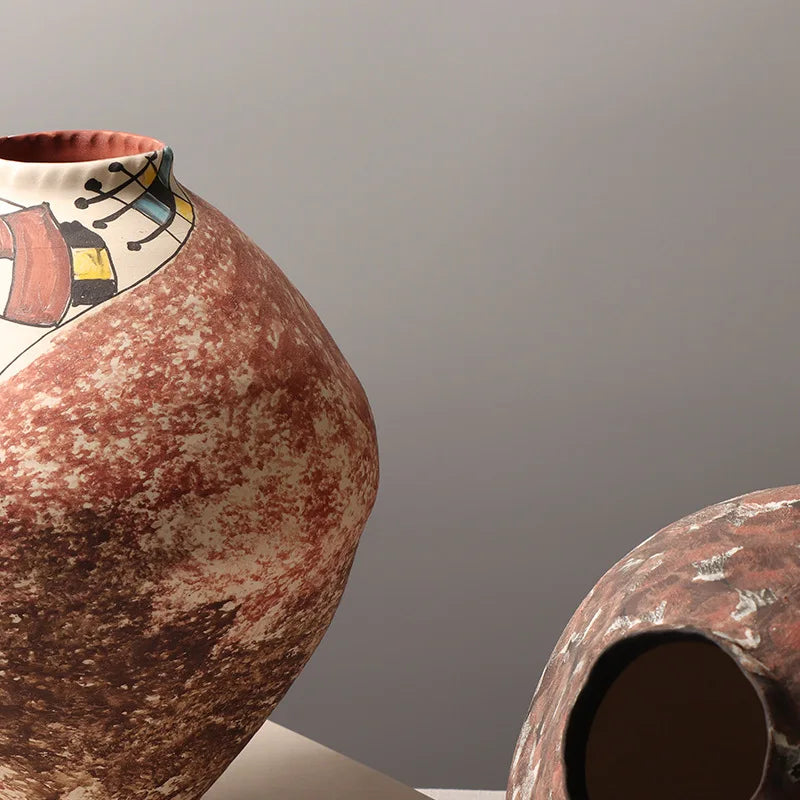 Afralia™ Hand-drawn Graffiti Ceramic Vase - Vintage Style Home Decor