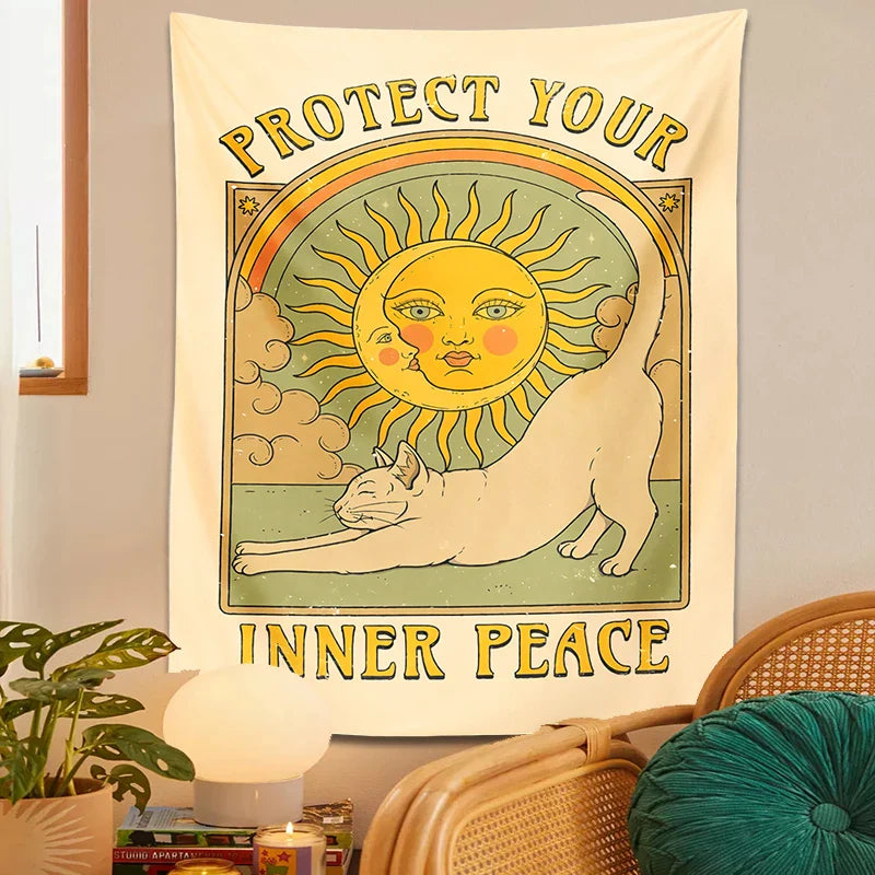 Afralia™ Sun Cat Tapestry Wall Hanging for Boho Home Decor