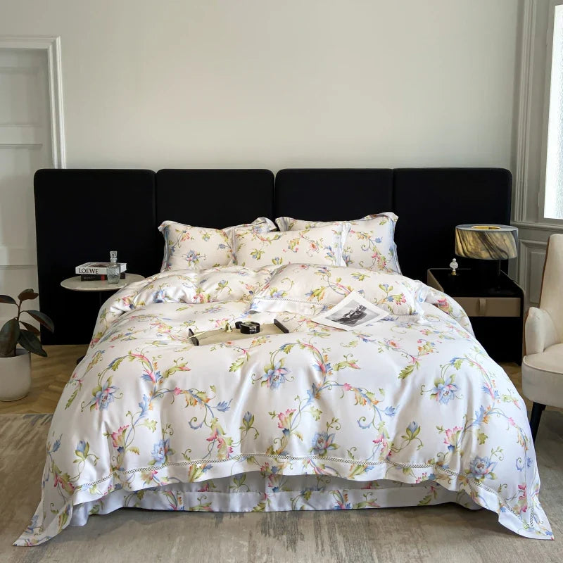 Afralia™ Silky Eucalyptus Fiber Bedding Set with Flower Prints
