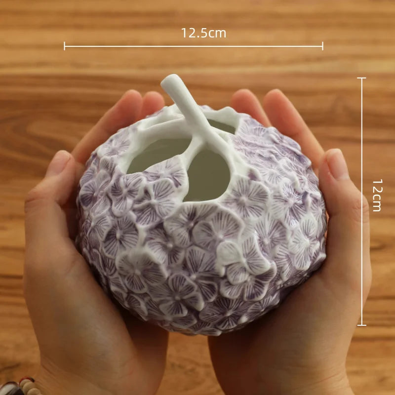 Afralia™ Hydrangea Ceramic Vase | Hand-Relief Sculpture Flower Ball Arrangement Accessory