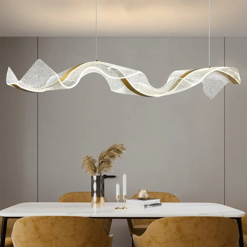 Afralia™ Long Wave LED Pendant Lights Chandelier for Restaurant Bar Dining Room