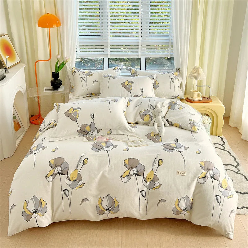 Afralia™ Luxury Cotton Stripe Printed Bedding Sets for Queen King Beds.