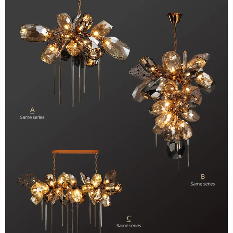 Afralia™ Modern Luxury Villa Glass Chandelier Living Room Metal Chandelier Lighting Fixtures