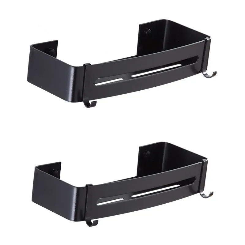 Afralia™ Black Aluminum Bathroom Corner Shelf Wall Mounted Soap Dish Holder