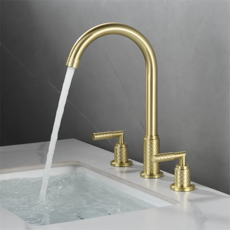 Afralia™ Black Brass Basin Faucet with Waterfall Effect and 3-Hole Design