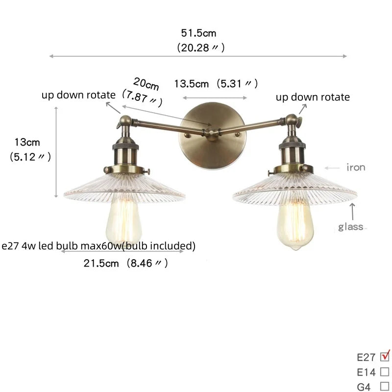 Afralia™ Vintage 2-Head Clear Glass Wall Lamp