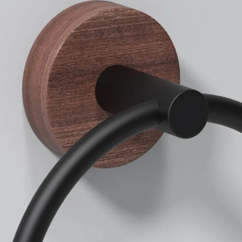 Afralia™ Aluminum & Walnut Towel Ring: Bathroom & Kitchen Wall Mount Holder