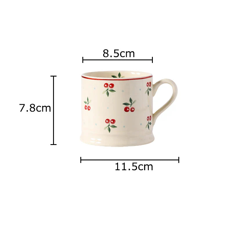 Afralia™ Cherry Pattern Porcelain Coffee Mug - Lovely Tableware Cup for Afternoon Tea