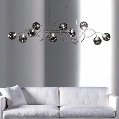 Afralia™ Nordic Silver Chandeliers Smoky Grey Glass Modern LED Kitchen Cafe Lighting