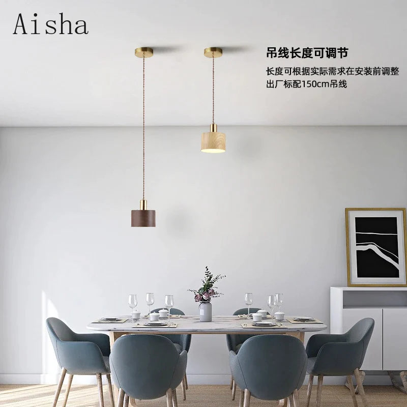 Afralia™ Wabi-sabi Iron Walnut Wood Pendant Lamp for Home Decoration