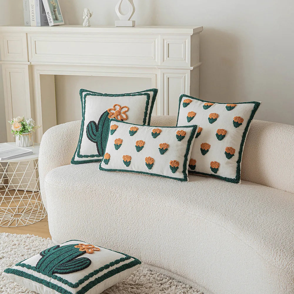 Afralia™ Cactus Embroidery Throw Pillow Cover Nordic Minimalist Decor for Sofa