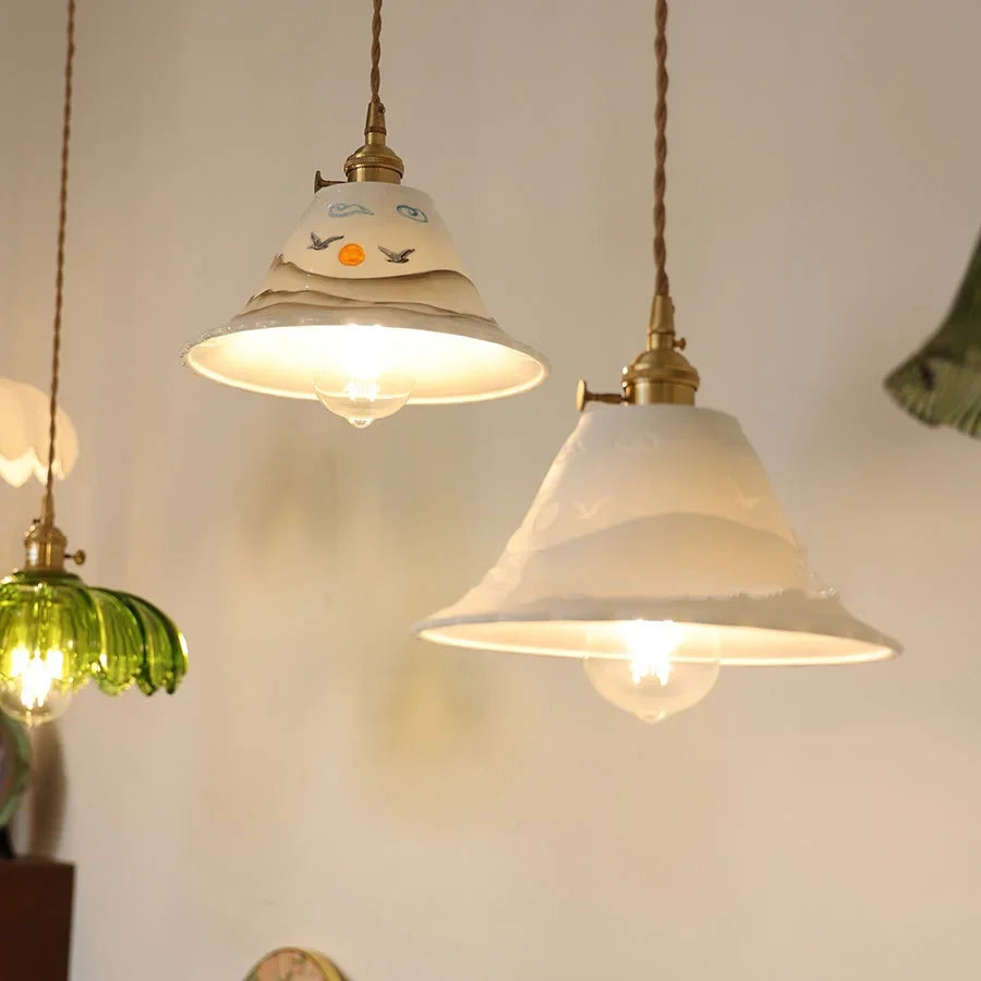 Afralia™ Ceramic Copper Pendant Light Bar Coffee Kitchen E27 Knob Switch LED Fixture