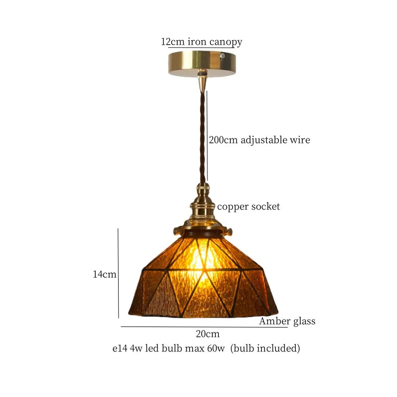 Afralia™ Tiffany Brass Pendent Light Glass LED Cafe Bedroom Living Room Loft Bar