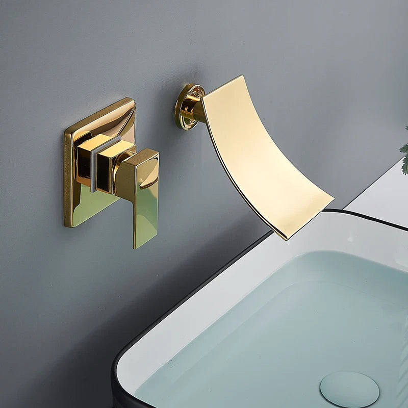 Afralia™ Gold Waterfall Wall Mount Faucet for Bathroom Basin Mixer Tap