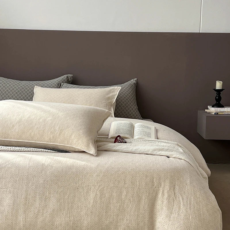Afralia™ Linen Cotton Jacquard Bedding Set with Duvet, Sheet, and Pillowcases