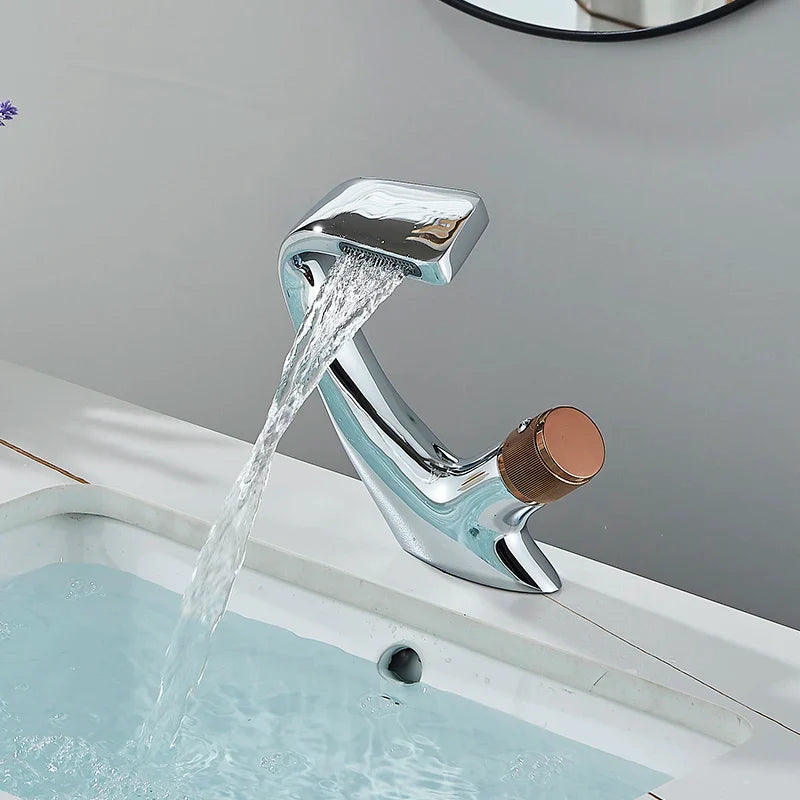 Afralia™ Waterfall Basin Faucet Chrome/Black Mixer, Hot Cold Single Hole Deck Mount