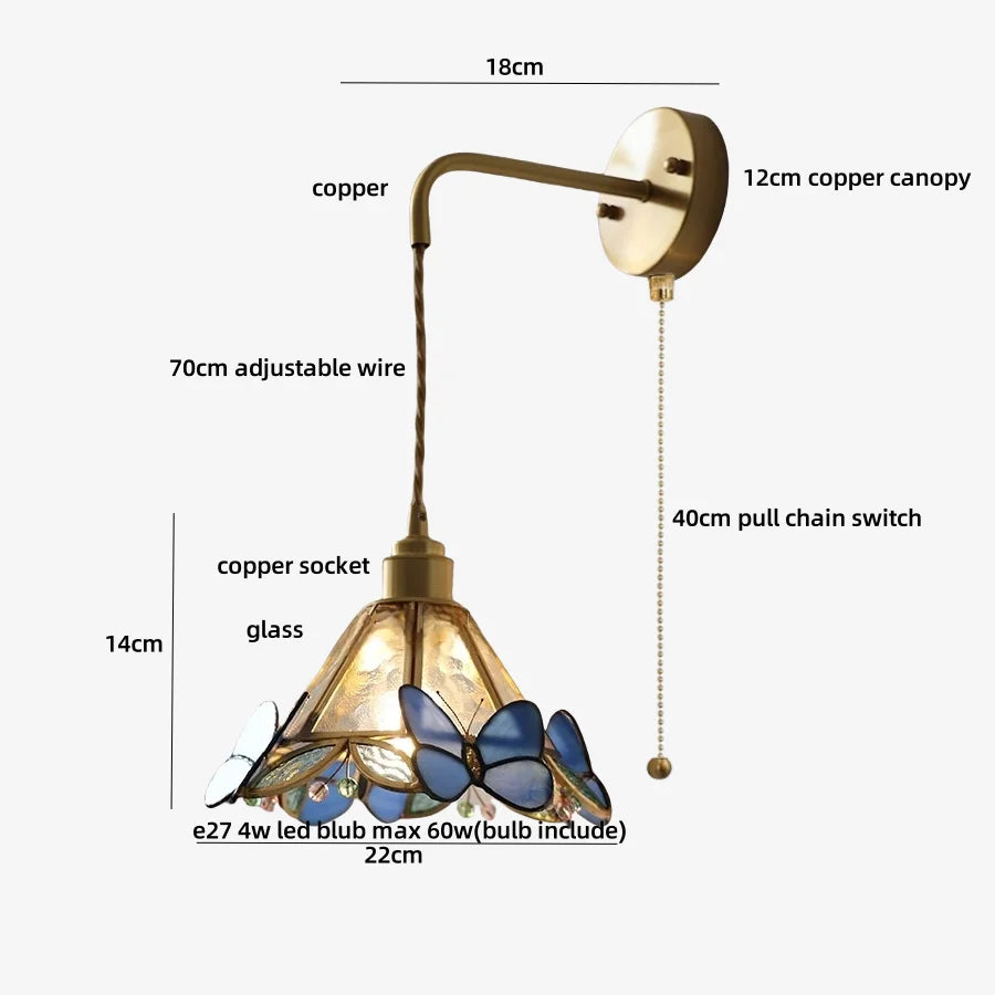 Afralia™ Butterfly Glass Wall Light Fixture LED Wire Adjustable Lamp