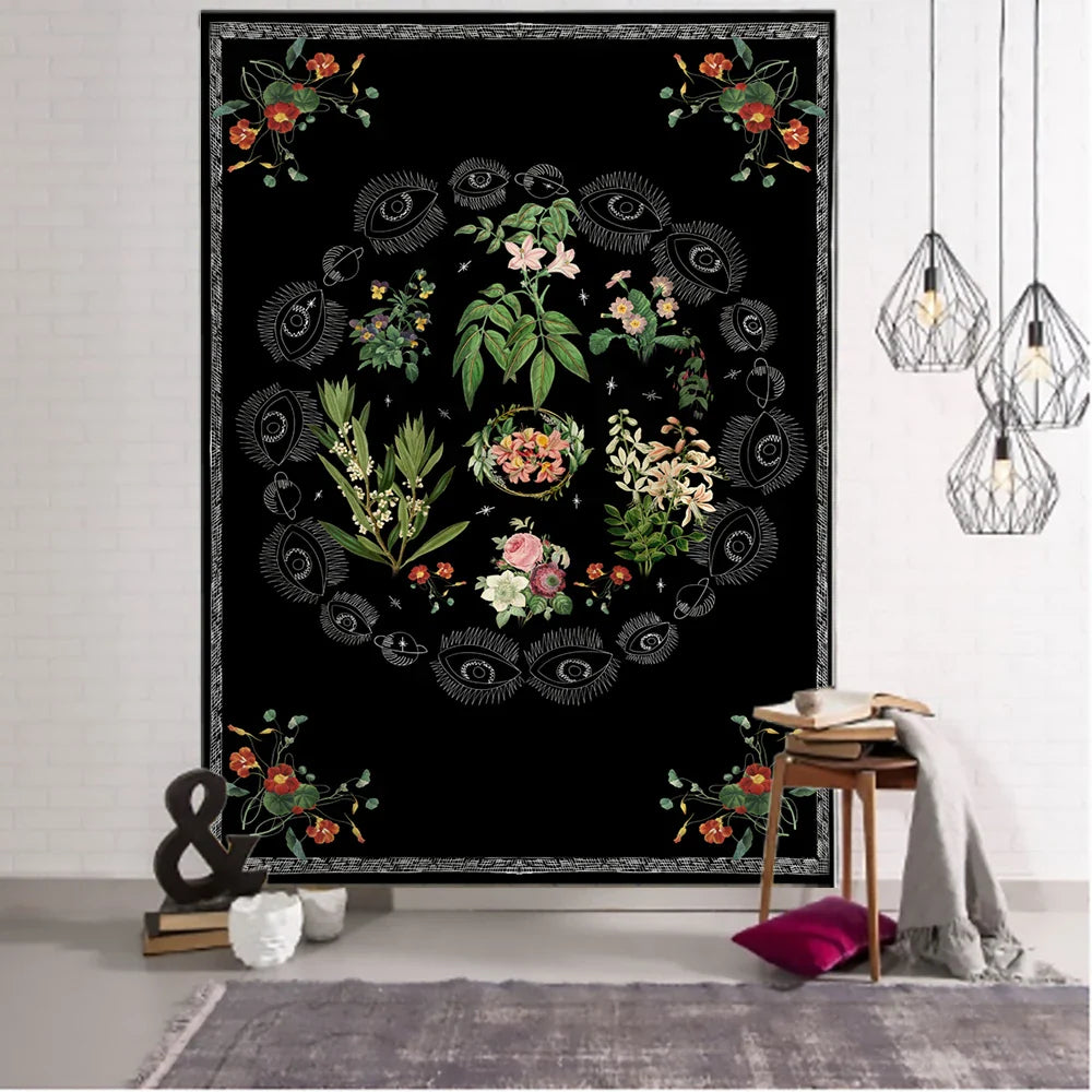 Afralia™ Botanical Sketch Tapestry Wall Hanging - Boho Aesthetic Room Decor