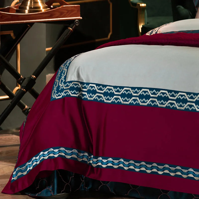 Afralia™ 200S Egyptian Cotton Embroidery Bedding Set: Queen King Linens, Duvet Cover, Sheets