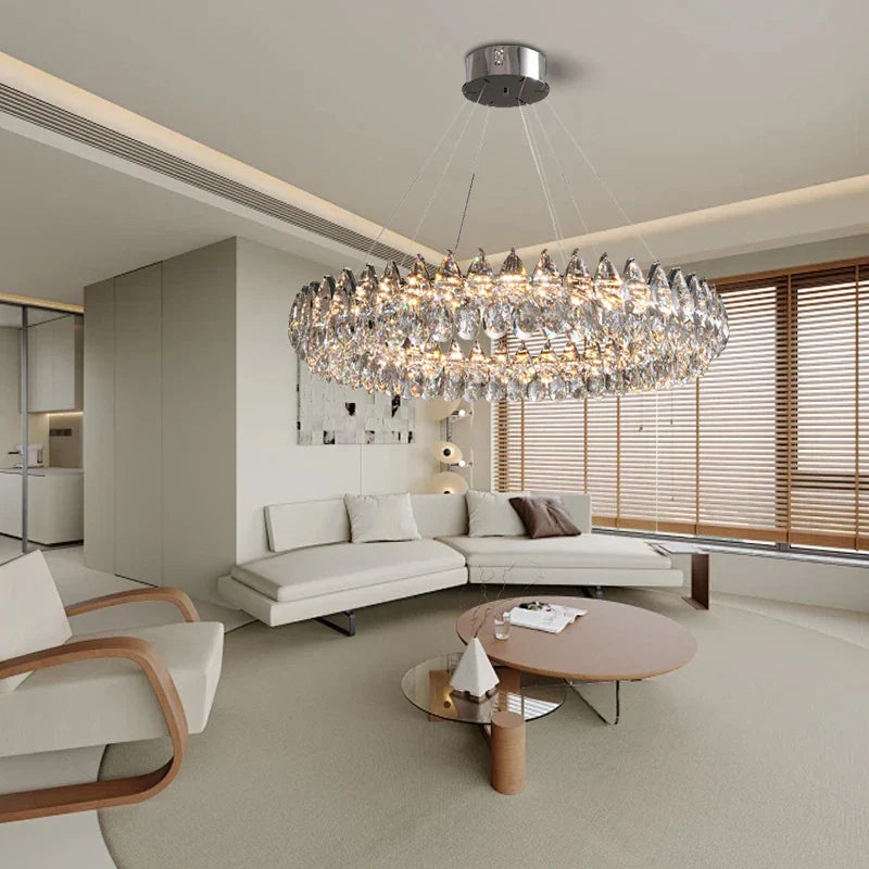 Afralia™ Silver Crystal Stainless Steel Ceiling Pendant Lights for Bedroom - Luxury Hanglamp