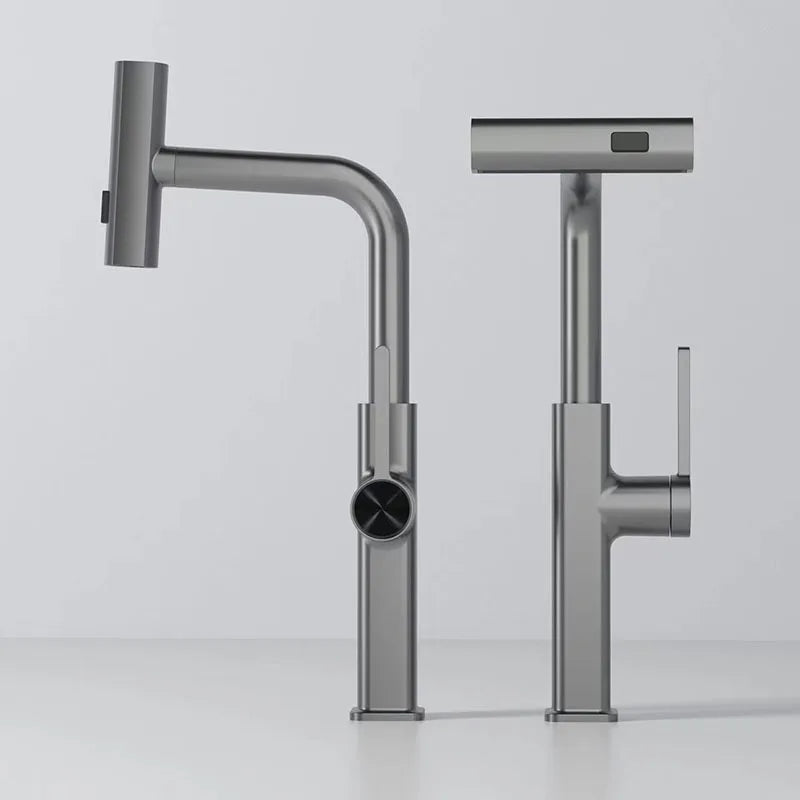 Afralia™ Digital Display Single Lever Brass Kitchen Faucet - Hot Cold Pull Out Mixer
