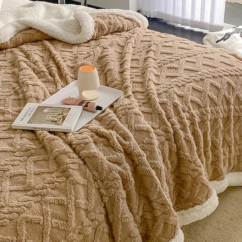 Afralia™ Velvet Fleece Geometric Blanket Cover | Double Sided Jacquard | All Season Blanket