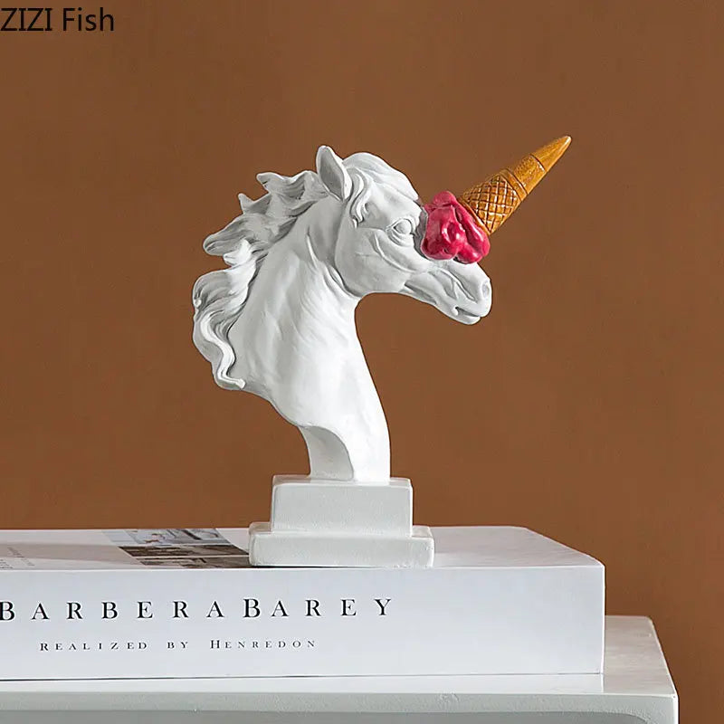 Afralia™ Unicorn Ice Cream Horse Resin Handicraft Figurine Sculpture Decor